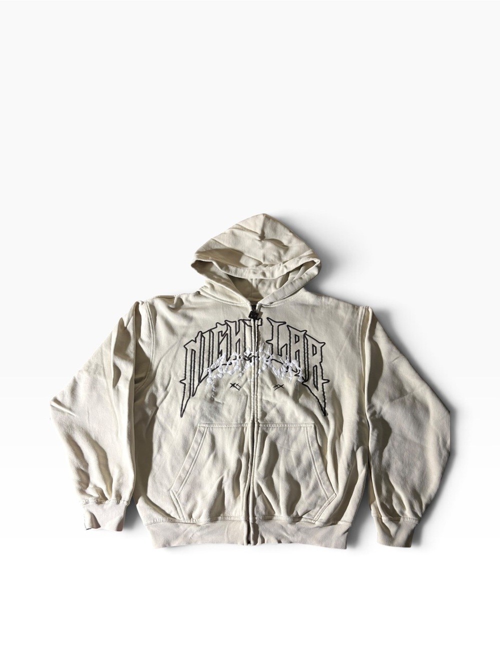 Men's Cream Zip-Up Hoodie with Gothic Graphic